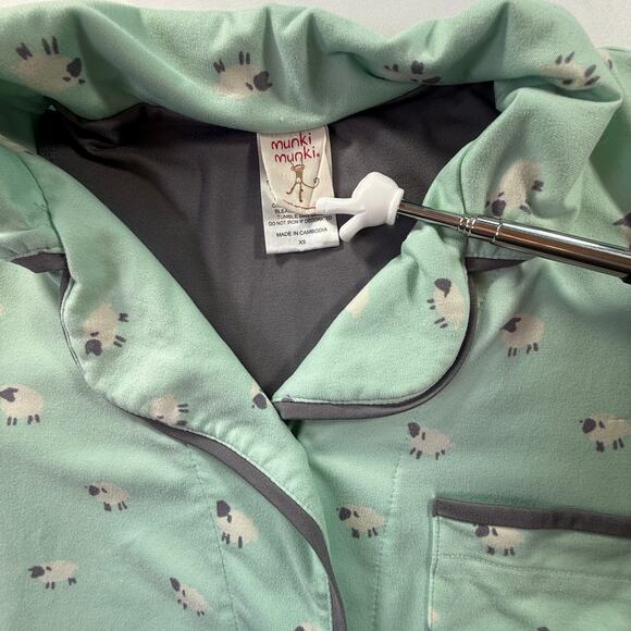 MUNKI MUNKI Womens Pajama Set Mint Green Sheep Print Short Sleeve Top Pants XS - Picture 7 of 14